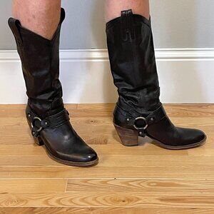 Vintage Women's Frye Taylor Harness Western Cowboy Boots Black Size 7.5